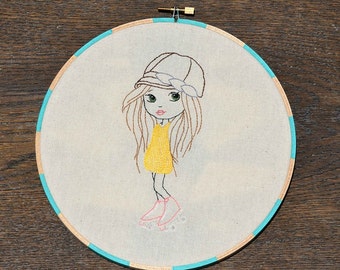 Let the Good Times Roll - Girl in Roller Skates, Hand Embroidery PDF Pattern