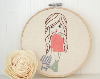 Little Adventure Girl, Hand Embroidery PDF Pattern