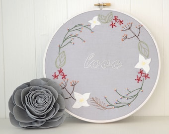 Flower Wreath with Love, Hand Embroidery PDF Pattern - Instand Digital Download
