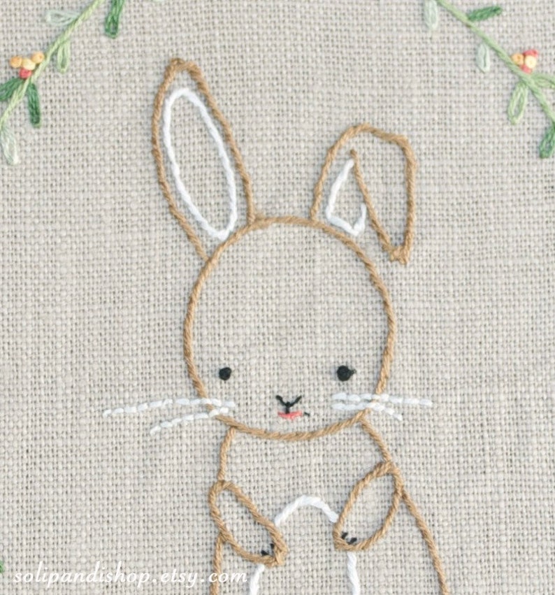 Little Bunny, Hand Embroidery PDF Pattern Instant Digital Download // Hand Embroidery Design // Nursery Art // Needlecraft design image 3