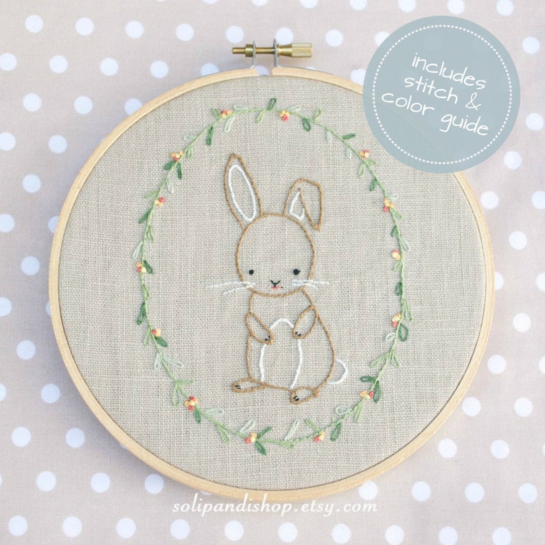 Little Bunny, Hand Embroidery PDF Pattern Instant Digital Download // Hand Embroidery Design // Nursery Art // Needlecraft design image 2