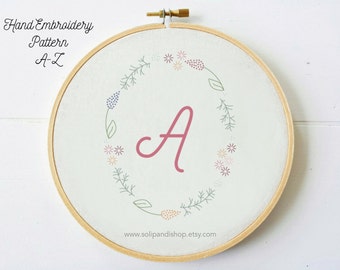 Bundle A-Z Letters in Floral Frame / Hand Embroidery Design PDF Pattern - Instand Digital Download / Stitch pattern / Needlecraft /Solipandi