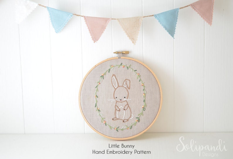 Little Bunny, Hand Embroidery PDF Pattern Instant Digital Download // Hand Embroidery Design // Nursery Art // Needlecraft design image 1