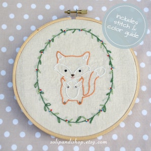 Little Fox, Hand Embroidery PDF Pattern - Instand Digital Download // Hand Embroidery Design // Nursery Art // Needlecraft design