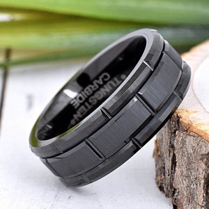 Men&#39;s Unique Ring, Tungsten Wedding Band, Black Tungsten Ring, 8mm Tungsten Band, Engraved Promise Ring, Promise Ring for Him, Anniversary