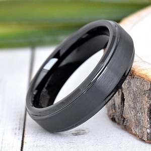 6mm Mens Wedding Band, Black Tungsten Ring, Mens Tungsten Ring, Personalized Promise Ring, Anniversary Gift for Him, Mens Engagement Ring