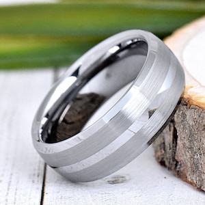Tungsten Ring, Mens Tungsten Wedding Band, Tungsten Ring, Wedding Ring, Engagement Ring, Man Promise Ring, 8mm Tungsten Band, Double Stripes