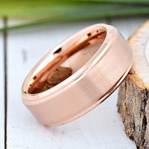 Tungsten Ring, Rose Gold Wedding Band, Mens Tungsten Wedding Ring, Promise Ring for Him, Brushed Ring, 8mm Ring