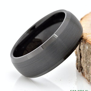 Black Ring, Brushed Center Matte Black Tungsten Carbide Ring, Mens Tungsten Wedding Band, Tungsten Ring Black, Tungsten Band, Wedding Ring