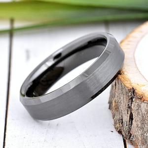 6mm Gunmetal Tungsten Wedding Band, Men's Wedding Ring, Mens Promise Ring Tungsten, Ring for Men, Tungsten Band Men, Gray Tungsten Ring