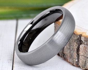Tungsten Ring, Gunmetal Wedding Ring, Men's Tungsten Wedding Band, Dome Engagement Ring, 6mm Brushed Ring