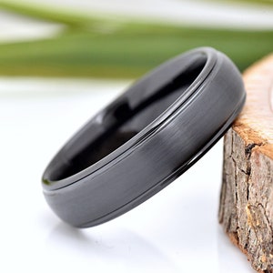 Black Tungsten Band, Mens Wedding Ring, 6mm 8mm Tungsten Ring, Engraved Anniversary Ring, Brushed Engagement Ring, Promise Ring Engraved