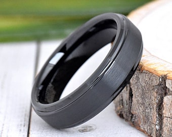 6mm Mens Wedding Band, Black Tungsten Ring, Mens Tungsten Ring, Personalized Promise Ring, Anniversary Gift for Him, Mens Engagement Ring