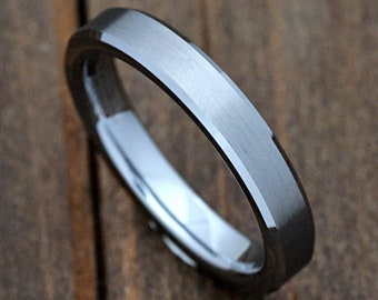 4mm High Polished Beveled Edge Brushed Tungsten Carbide Ring Mens Womens Promise Ring Tungsten Wedding Band Anniversary Gift