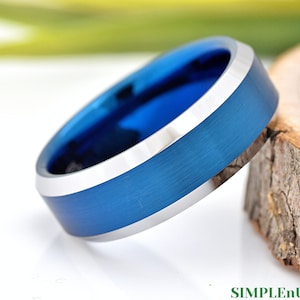 Mens Tungsten Wedding Band, Wedding Band, Tungsten Ring, Wedding Ring, Promise Ring, Engagement Ring, Personalized Ring, Silver Blue Ring