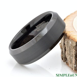 Mens Black Tungsten Wedding Band, Black Tungsten Ring, Mens Wedding Ring, Mens Ring for Him, Tungsten Rings, Matte Finish Beveled Edge