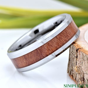 Mens Wood Wedding Ring, Tungsten Wedding Band Wood, Mahogany Wood Inlay Band, Men's Wedding Ring, Wood Wedding Band, Tungsten Wooden Ring