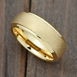 Gold Plated Tungsten Carbide Florentine Finish Center  Dome Style Stepped Edge Wedding Band Engraved Promise Ring Anniversary Gift Jewelry