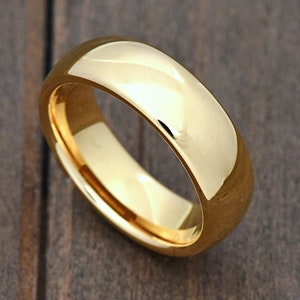 High Polished Dome Gold Tungsten Wedding Band Minimalist Ring Mens Engagement Ring Tungsten Carbide Anniversary Gift Promise Ring