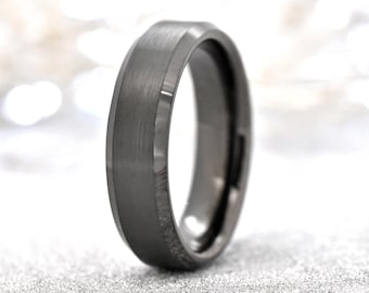 Anniversary Gifts For Her Tungsten Ring 6mm Custom Engagement Gift Promise Ring Silver Grey Ring Wedding Rings Set Offset Engraving