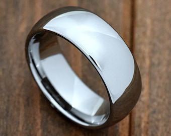High Polished Dome Tungsten Wedding Band Minimalist Ring 8mm Mens Engagement Ring Tungsten Carbide Anniversary Gift Promise Ring