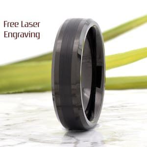 Tungsten Ring, Mens Tungsten Wedding Band Black, 6mm Wedding Ring, Brushed, Comfort Fit