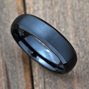 Matte Black Center Low High Polished Beveled Edge Tungsten Carbide Wedding Band Engraved 6mm Dome Engagement Ring Anniversary Gift