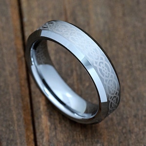 Mens Womens Celtic Knot Engraved Center 6mm Tungsten Carbide Promise Ring Engraved Couples Wedding Band Anniversary Gift