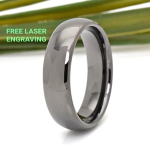 6mm Classic Domed High Polished Gunmetal Tungsten Ring, Men&#39;s Tungsten Wedding Band, Men&#39;s Engraved Ring, Tungsten Carbide Ring,