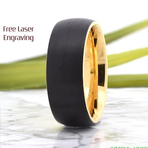Tungsten Wedding Band Mens, Mens Engagement Ring, Black Gold Wedding Band, 8mm Mens Wedding Band, Wedding Ring Mens, Laser Engraving