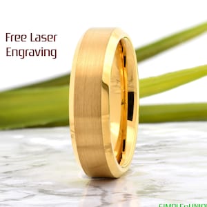 Gold Tungsten Wedding Band, Mens Tungsten Ring, Mens Tungsten Band, Tungsten Mens Wedding Ring, Engagement Ring, Brushed Gold Plated Ring