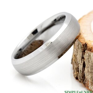 Low Beveled Edge Brushed Center Tungsten Wedding Band 6mm, Men&#39;s Tungsten Wedding Ring, Tungsten Ring for Him, Anniversary Gift
