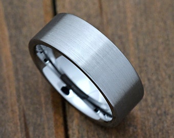 Brushed Pipe Cut 8mm Minimalist Tungsten Carbide Wedding Ring Band Comfort Fit Personalized Engraved Engagement Ring Anniversary Gift