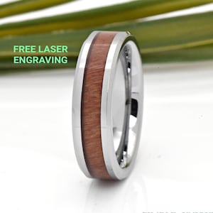 Wedding Band Wood Mahogany Wood Inlay Ring Mens Wedding Band Wooden Tungsten Wedding Band Mens Engagement 6mm 8mm Promise Ring Free Engraved