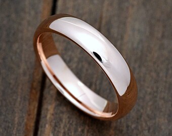 5mm Minimalist High Polished Rose Gold Plated Tungsten Carbide Classic Dome Engagement Ring  Wedding Band Anniversary Gift Promise Jewelry