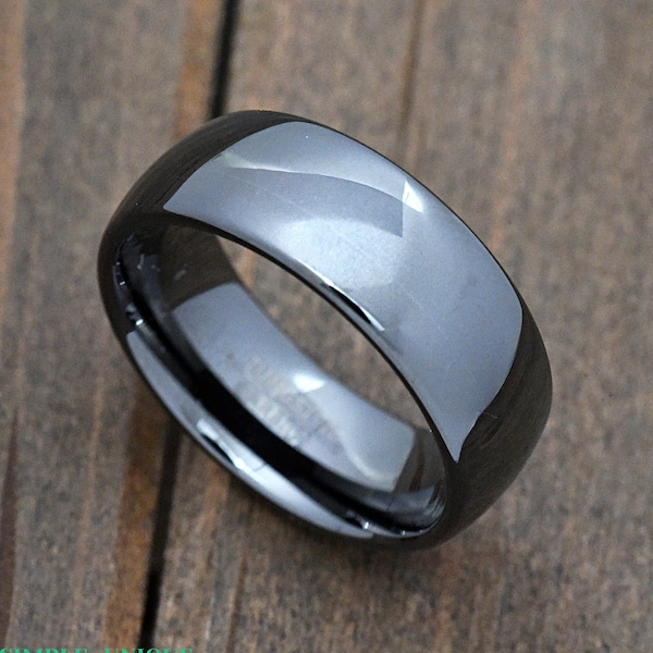 8mm High Polished Classic Dome Gunmetal Dark Grey Tungsten Wedding Ring Minimalist Mens Engagement Band Tungsten Carbide Anniversary Gift