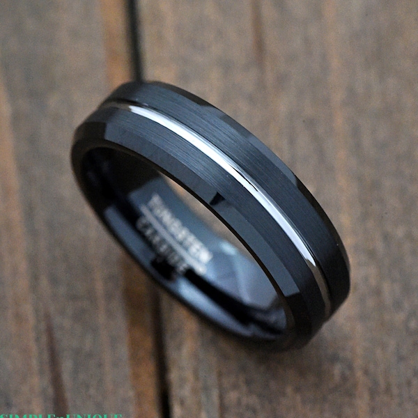 Black Tungsten Ring Etsy