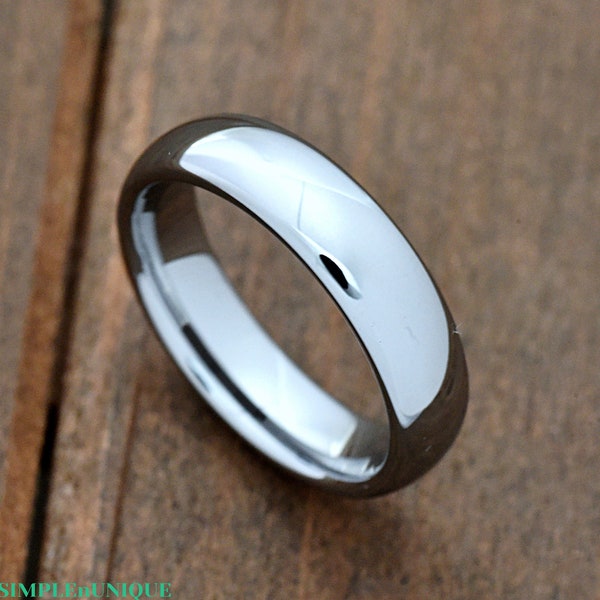 5.5mm Minimalist High Polished Dome Tungsten Wedding Band Silver Ring Mens Engagement Ring Tungsten Carbide Anniversary Gift Promise Ring