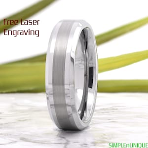 Tungsten Ring, Mens Wedding Band Tungsten, Free Laser Engraved, 6mm Tungsten Band, Wedding Ring