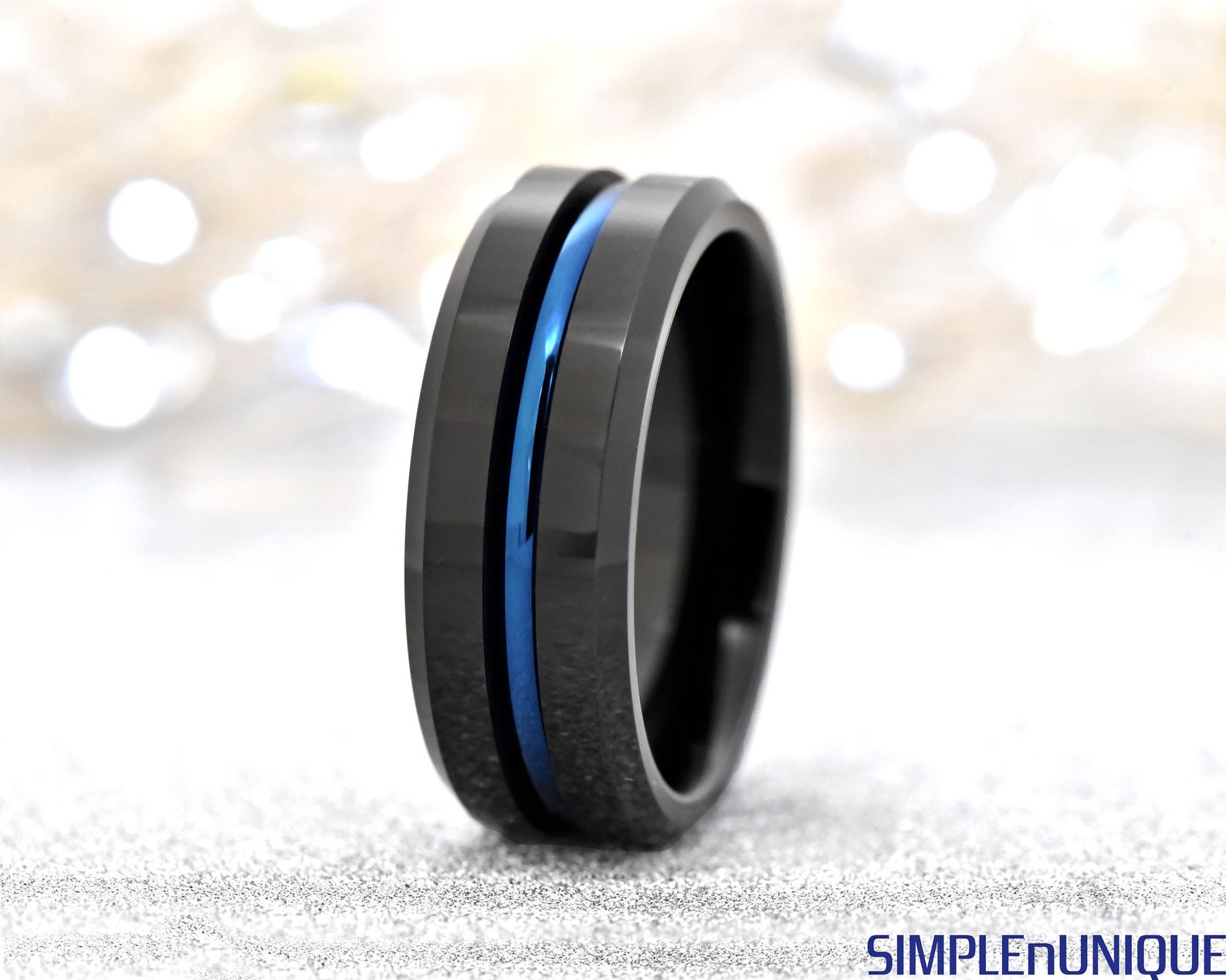 Men s Blue Black Wedding Band Men s Wedding Ring Etsy