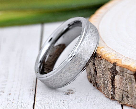 Celtic Knot Wedding Band, 7mm Tungsten Wedding Ring, Man Promise Ring, Anniversary Ring, Engagement Ring, Tungsten Band, Personalized Ring