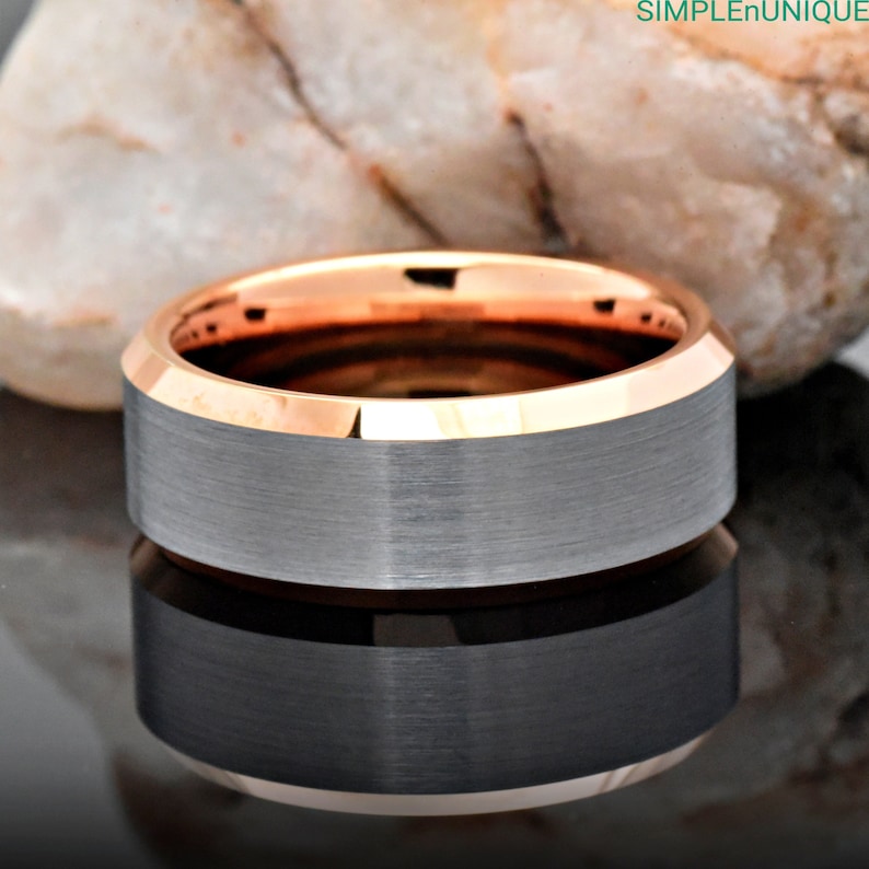 Mens Tungsten Wedding Bands With Rose Gold Rose Gold Wedding Band Men's Tungsten Wedding Band Rose - Etsy