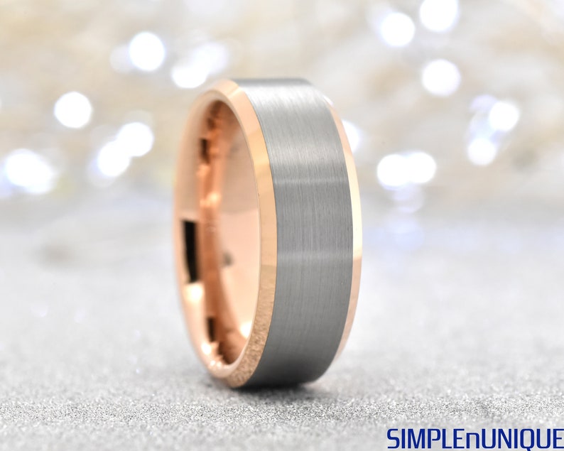 Rose Gold Wedding Band Men's Tungsten Wedding Band Rose | Etsy