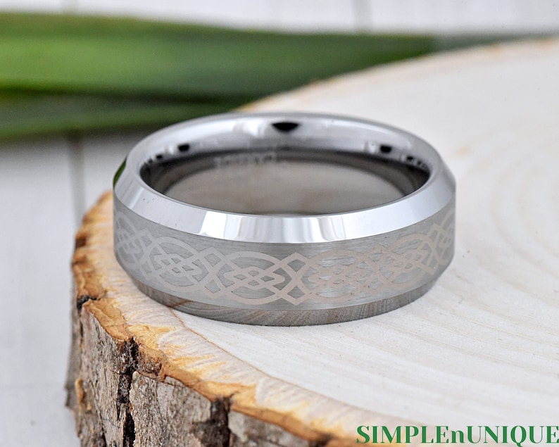 Celtic Knot Wedding Band Mens Celtic Knot Engraved Tungsten Etsy