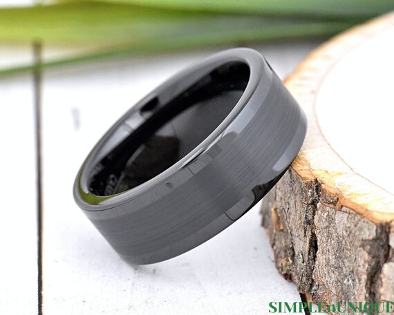 8mm Tungsten Wedding Band Black, Men's Wedding Ring, Men Tungsten Wedding, Black Wedding Band, Men's Engagement Ring, Promise Ring for Him