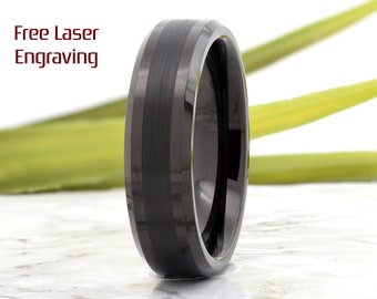 Tungsten Ring, Mens Tungsten Wedding Band Black, 6mm Wedding Ring, Brushed, Comfort Fit