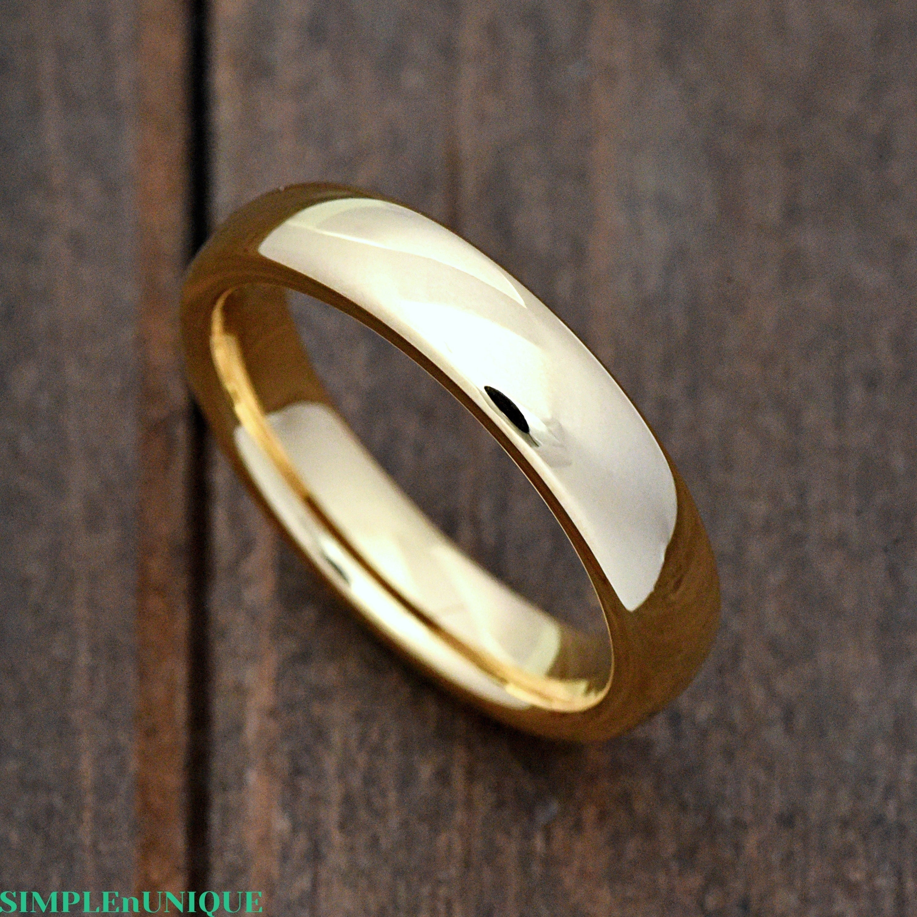 5mm High Polished Gold Plated Dome Tungsten Carbide Ring, Tungsten Gold Wedding Band, Gold Engagement Ring Tungsten, Anniversary Ring
