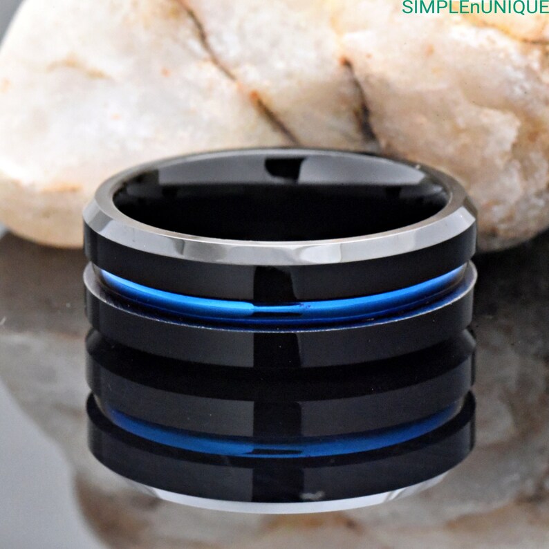 Men s Blue Black Wedding Band Men s Wedding Ring Tungsten Carbide