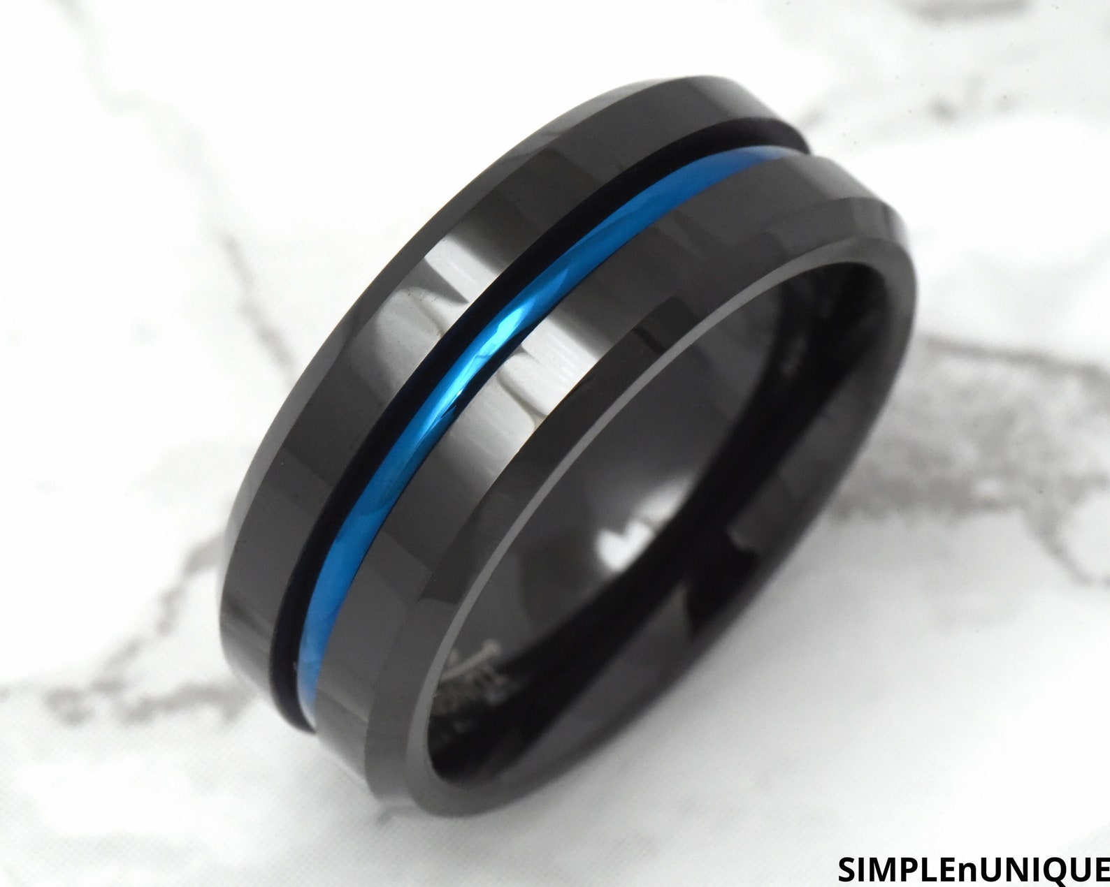 Men s Blue Black Wedding Band Men s Wedding Ring Tungsten Carbide