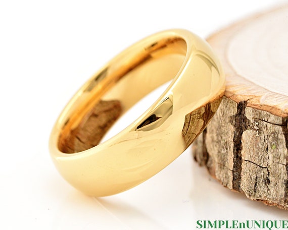 7mm Gold Wedding Band, Tungsten Wedding Band Womens, Mens Wedding
